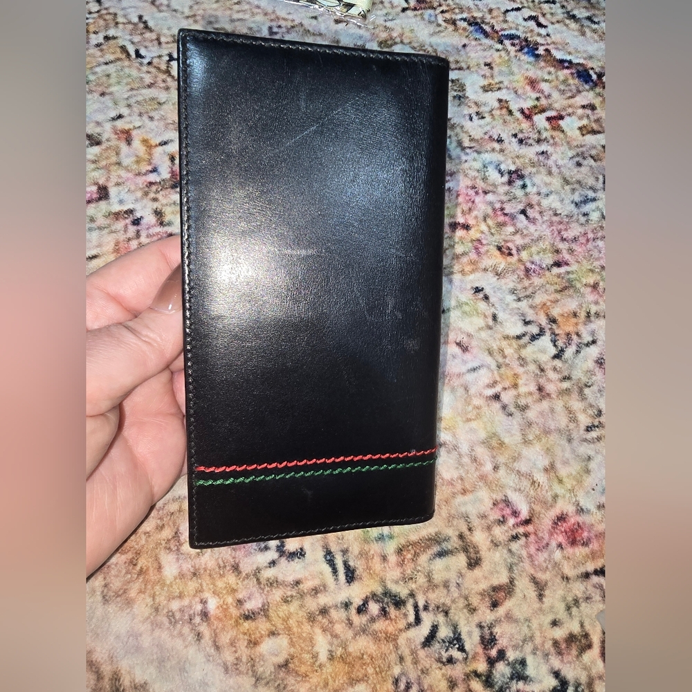 Gucci Black Leather Long Wallet Stiched Sherry Line With COA - Picture 3 of 6